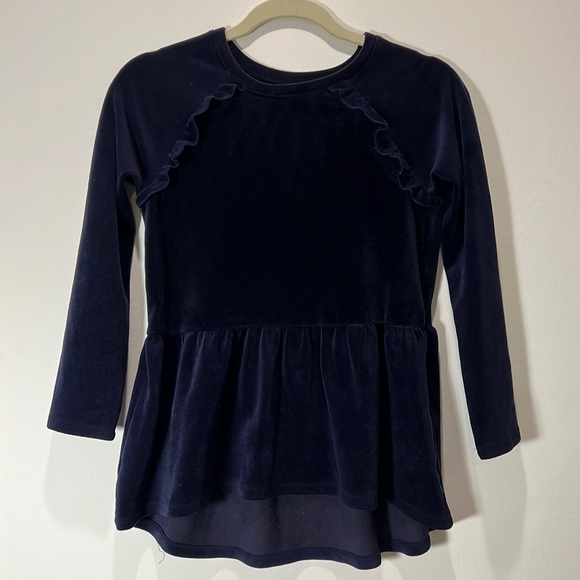Like New Tea Collection Girl Ruffle Velour Navy Blue Tonic / Dress, size: 12 - Picture 3 of 6